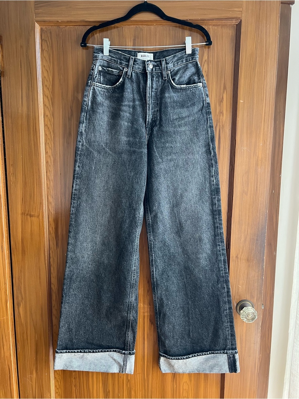 Agolde Washed Black Relaxed Wide-Leg Jeans